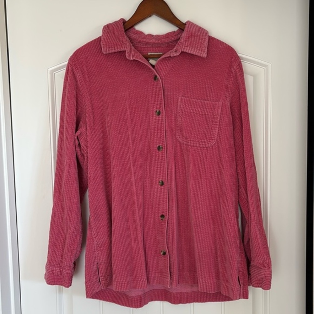 LL BEAN Pink Wide Whale‎ Corduroy Button Shirt Chore Jacket Women’s Size Large